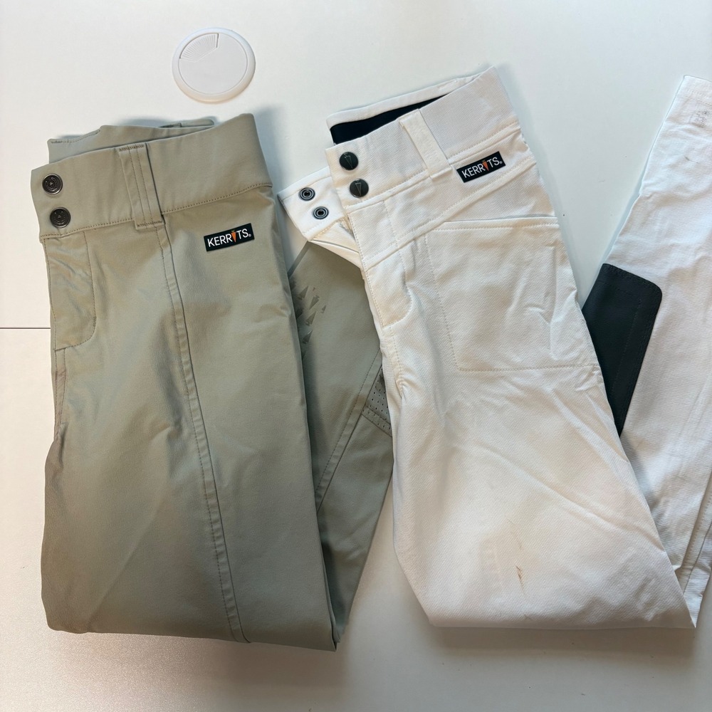 Kerrits Riding Breeches Kids M L Tan White Equestrian Performance Pants Bundle